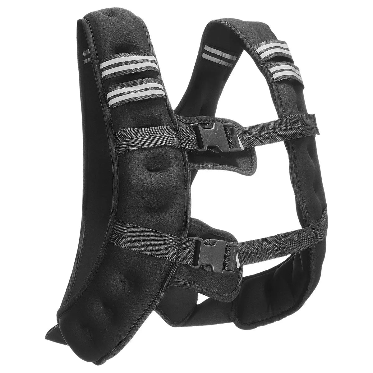 The two-buckle vest from the side, showing both buckles resting on padded tabs