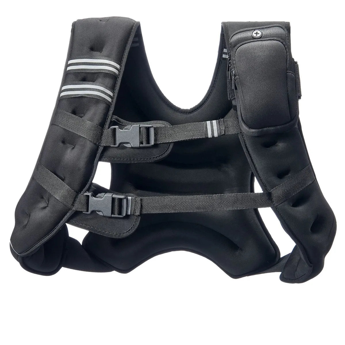 The two-buckle vest from the front three-quarter angle, showing the padded panels that wrap the ribs