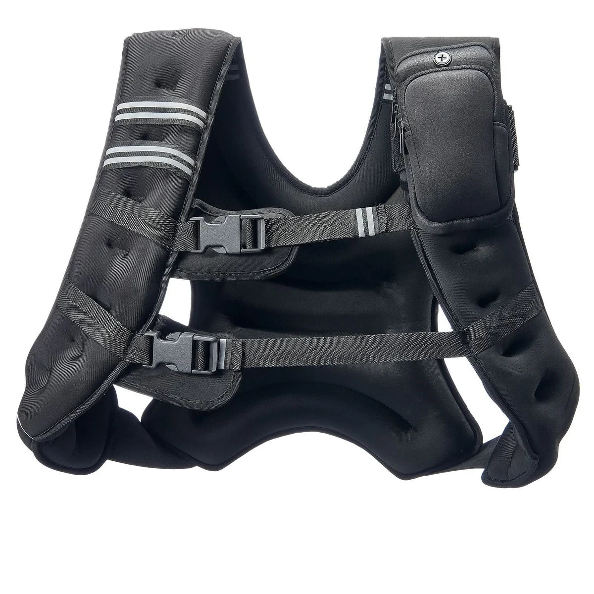 The two-buckle vest from the front, with both buckles set high on the chest straps